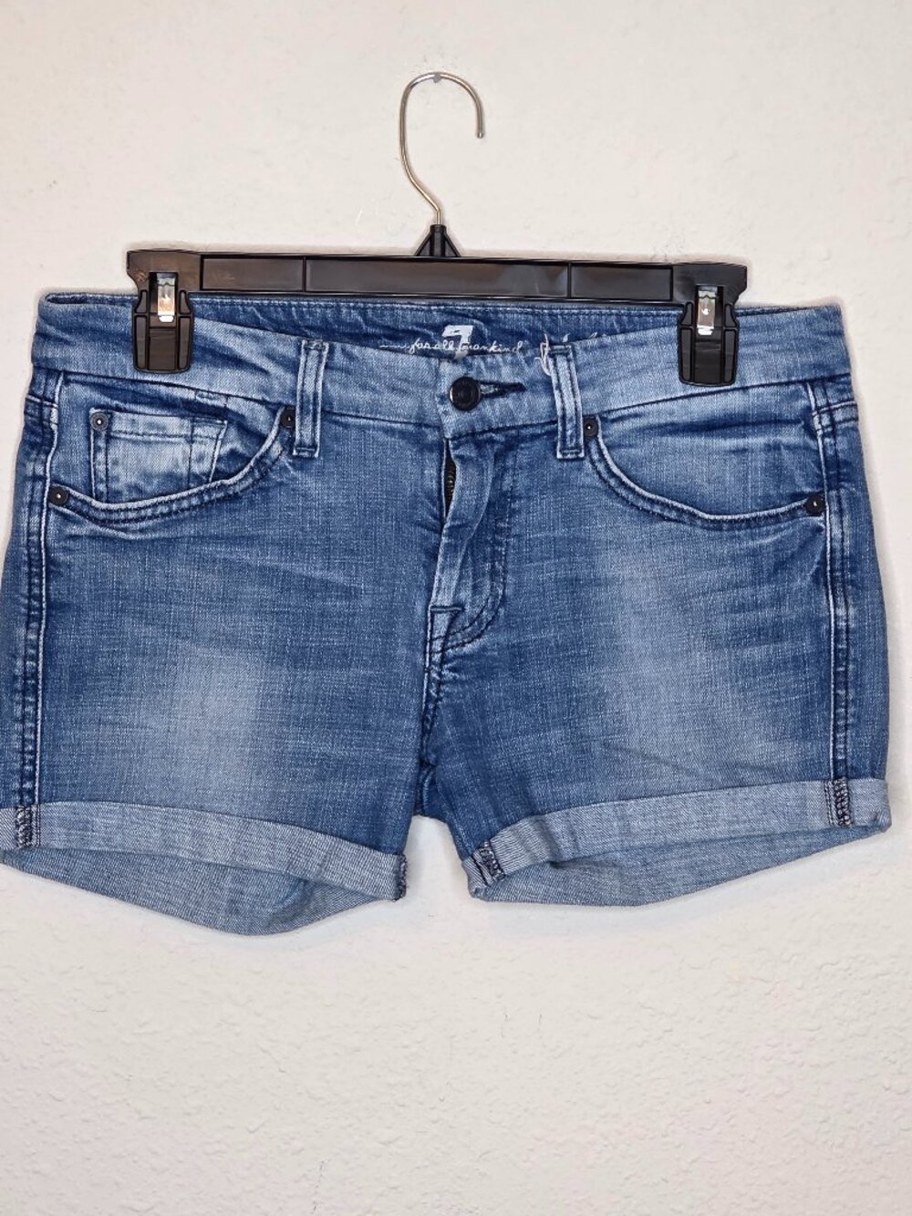 7 For All Mankind "A Pocket" Women's Rolled Hemmed Denim Shorts, Size 28